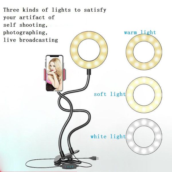 long arm phone selfie holder 3 mode lights ring professional flash fill light usb clip camera adjustable stand desk lamp monopods
long arm phone selfie holder 3 mode lights ring professional flash fill light usb clip camera adjustable stand desk lamp monopods