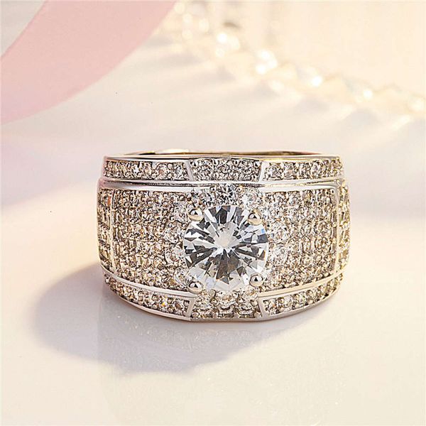 group set with diamond men's ring, luxury silver ring97al, Golden;silver