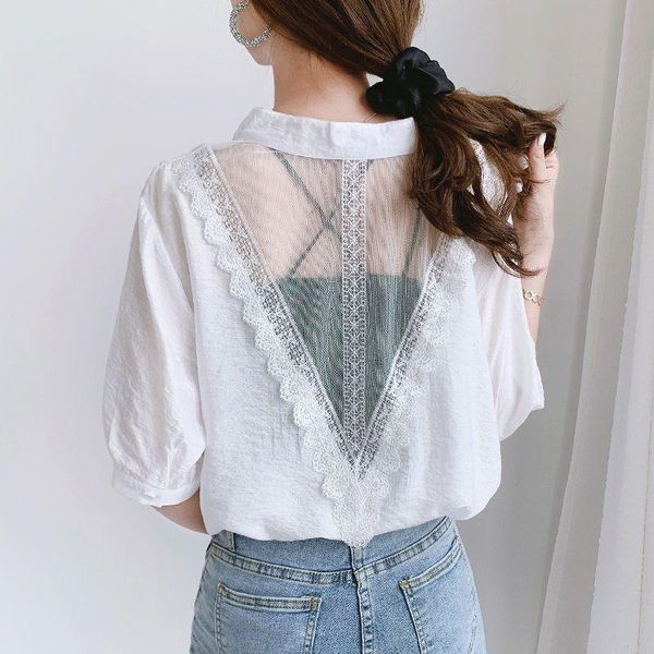 women's blouses & shirts women spring summer single back lace blouse short sleeves 2021 v collar style loose mesh, White
women's blouses & shirts women spring summer single back lace blouse short sleeves 2021 v collar style loose mesh, White
