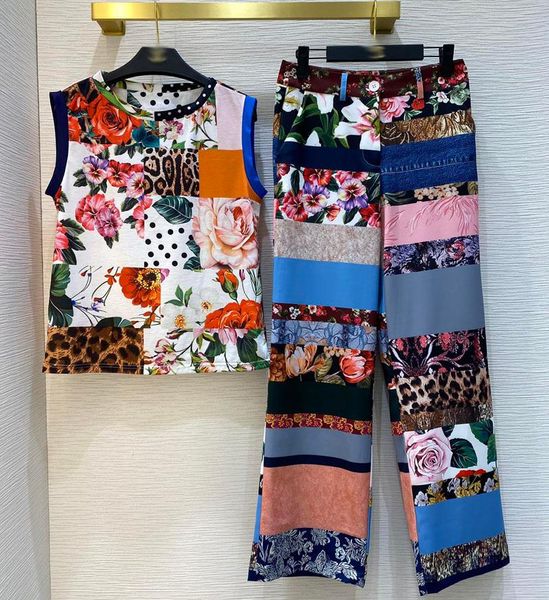 spring summer women vintage slim pants set sleeveless floral patchwork printed + wide-leg 2 pieces y382 women's two piece, White
spring summer women vintage slim pants set sleeveless floral patchwork printed + wide-leg 2 pieces y382 women's two piece, White