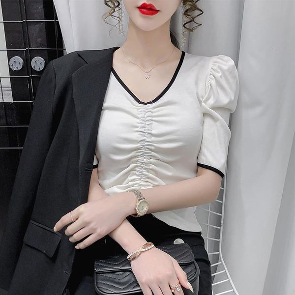 women's t-shirt summer women v-neck puff sleeve t-shirts korean fashion folds t shirt short tees y2k 2021 clothing, White
women's t-shirt summer women v-neck puff sleeve t-shirts korean fashion folds t shirt short tees y2k 2021 clothing, White