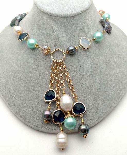 cultured black keshi freshwater pearl crystal multi color sea shell pearl statement necklace sweater chain, Silver
cultured black keshi freshwater pearl crystal multi color sea shell pearl statement necklace sweater chain, Silver