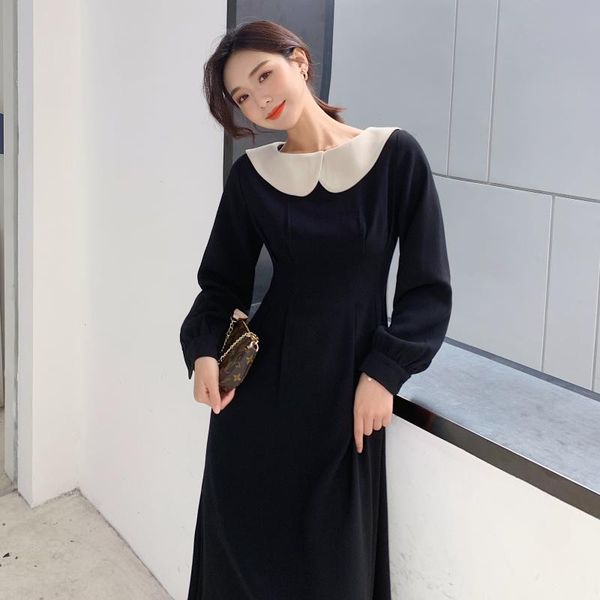 korean-style hepburn wind french turn down collar dress spring short-height waist hugging slimming elegant black casual dresses, Black;gray
korean-style hepburn wind french turn down collar dress spring short-height waist hugging slimming elegant black casual dresses, Black;gray