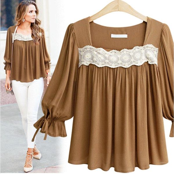 women's blouses & shirts 2021 spring autumn fashion flare sleeve square collar women blouse shirt casual lace patchwork plus size, White
women's blouses & shirts 2021 spring autumn fashion flare sleeve square collar women blouse shirt casual lace patchwork plus size, White