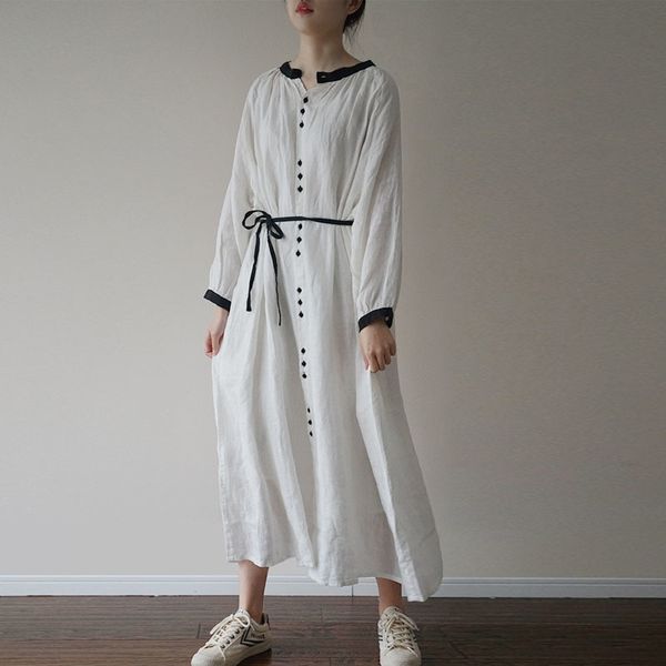 johnature cotton linen comfortable stand long sleeve solid color dress summer loose leisure single breasted women dress 210521, Black;gray
johnature cotton linen comfortable stand long sleeve solid color dress summer loose leisure single breasted women dress 210521, Black;gray
