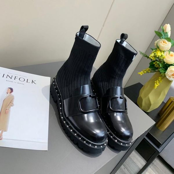 boots with winter fashion shoes for women thick bottom rivet internally increased stretch sock splicing, Black
boots with winter fashion shoes for women thick bottom rivet internally increased stretch sock splicing, Black