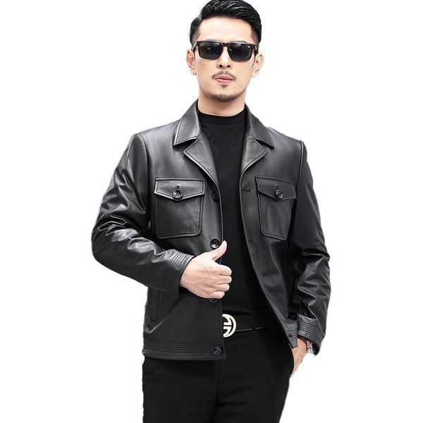 men's leather & faux genuine jacket real cow male fashion moto bomber coat autumn spring biker outerwear s8670, Black
men's leather & faux genuine jacket real cow male fashion moto bomber coat autumn spring biker outerwear s8670, Black