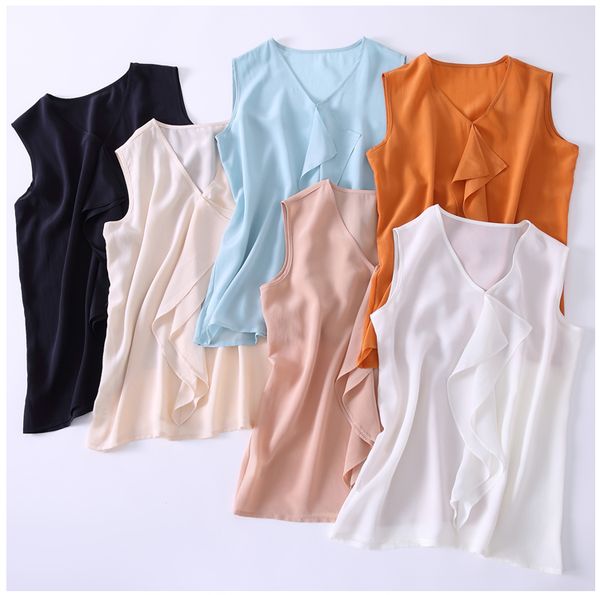t shirt women's 100% pure silk sleeveless ruffle neck shirt blouse l xl jn019, White
t shirt women's 100% pure silk sleeveless ruffle neck shirt blouse l xl jn019, White