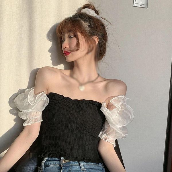 summer women floral stitching exposed shoulder square collar slim sweet navel short sleeve knitted t-shirt women's, White
summer women floral stitching exposed shoulder square collar slim sweet navel short sleeve knitted t-shirt women's, White
