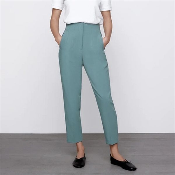 women summer casual solid ankle-length pants za high waist fashion street female elegant straight trousers clothing 210915, Black;white
women summer casual solid ankle-length pants za high waist fashion street female elegant straight trousers clothing 210915, Black;white