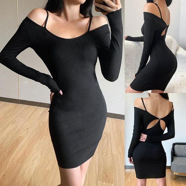women's long sleeve draping black women dress one shoulder casual dresses, Black;gray
women's long sleeve draping black women dress one shoulder casual dresses, Black;gray