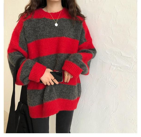 women's sweaters spring autumn casual stripe o-neck pullover knitted sweater for lady women long sleeve loose female knitwear jumper, White;black
women's sweaters spring autumn casual stripe o-neck pullover knitted sweater for lady women long sleeve loose female knitwear jumper, White;black