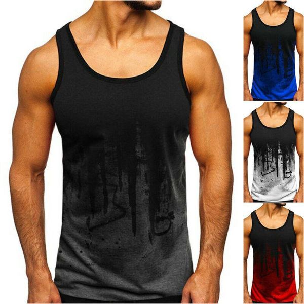men' tank gradient color men crew neck printed sleeveless shirts casual sport vests, White;black
men' tank gradient color men crew neck printed sleeveless shirts casual sport vests, White;black