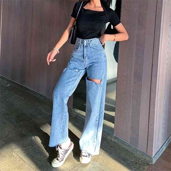 ripped jeans women loose loose straight cut rotten high waist pants were thin wide legs 100% cotton mop pants, Blue
ripped jeans women loose loose straight cut rotten high waist pants were thin wide legs 100% cotton mop pants, Blue
