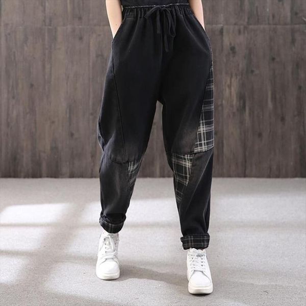 korea fashion spring autumn women jeans elastic waist loose denim harem pants all matched casual patchwork plaid s599, Blue
korea fashion spring autumn women jeans elastic waist loose denim harem pants all matched casual patchwork plaid s599, Blue