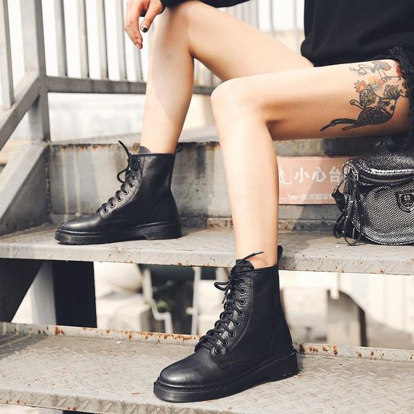 boots genuine cow leather women short british style knight lace-up thick heel flat ankle, Black
boots genuine cow leather women short british style knight lace-up thick heel flat ankle, Black