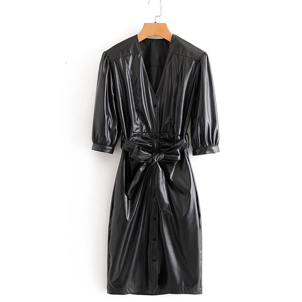 skirts women's fall new v-neck 3/4 sleeves simple fashion belt pu faux leather dress single-breasted temperament skirt female, Black
skirts women's fall new v-neck 3/4 sleeves simple fashion belt pu faux leather dress single-breasted temperament skirt female, Black