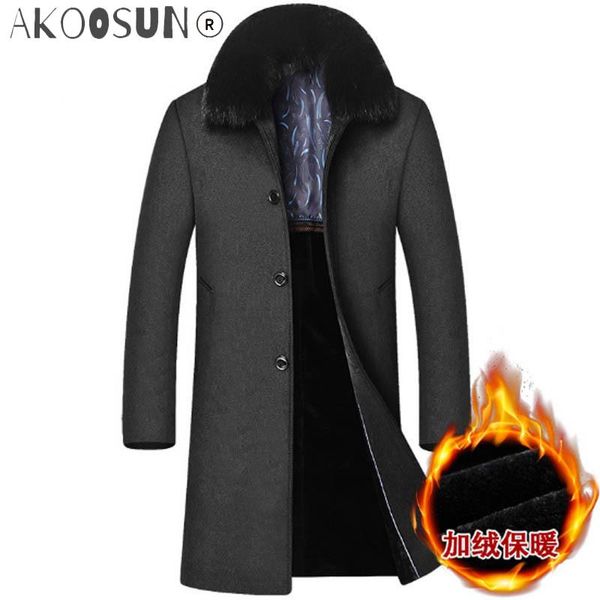 men's trench coats 2021 winter coat detachable fur collar thicken woolen casual long parkas for male, Tan;black
men's trench coats 2021 winter coat detachable fur collar thicken woolen casual long parkas for male, Tan;black