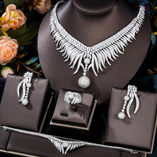 earrings & necklace disco ball charms 4pc african jewelry set for women party gift dubai cubic zircon nigeria wedding sets, Silver
earrings & necklace disco ball charms 4pc african jewelry set for women party gift dubai cubic zircon nigeria wedding sets, Silver