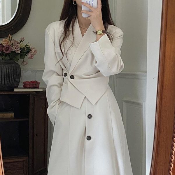 two piece dress retro lapel design irregular suit short coat solid slim waist blazers women + high button skirt set, White
two piece dress retro lapel design irregular suit short coat solid slim waist blazers women + high button skirt set, White