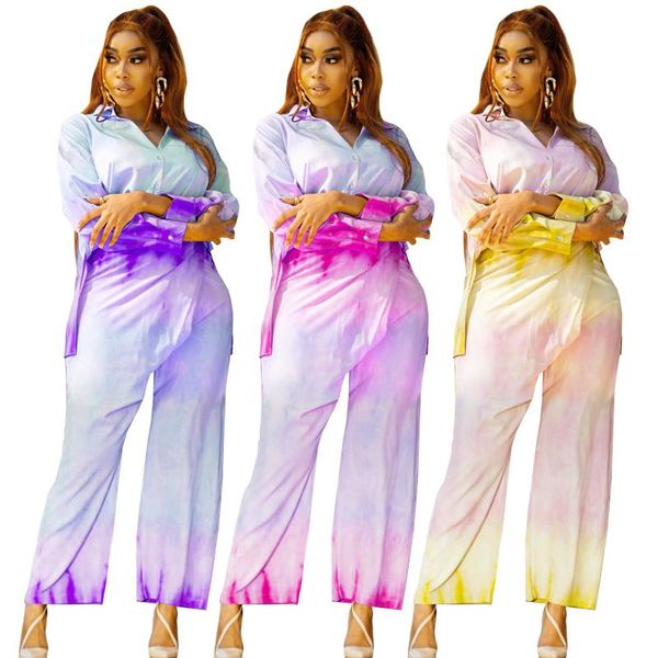 women's two piece pants 2021 product tie dye office lady french vintage shirts blouses and wide leg trousers casual women outfits, White
women's two piece pants 2021 product tie dye office lady french vintage shirts blouses and wide leg trousers casual women outfits, White