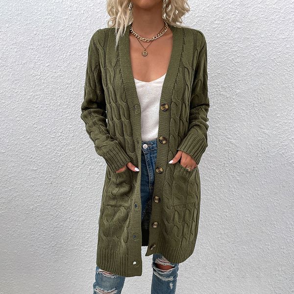 autumn and winter 2021 new long twist sweater women button cardigan, White;black