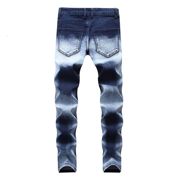 new men biker jeans denim slim painting zipper panelled pants vintage washed bleached elastic quality, Blue
new men biker jeans denim slim painting zipper panelled pants vintage washed bleached elastic quality, Blue