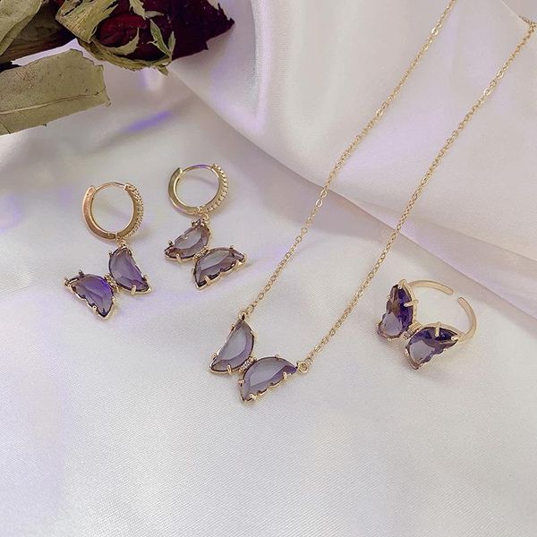 fashion jewelry purple butterfly earrings women's ring necklace set korea for women 2021 trend pendant necklaces, Silver
fashion jewelry purple butterfly earrings women's ring necklace set korea for women 2021 trend pendant necklaces, Silver