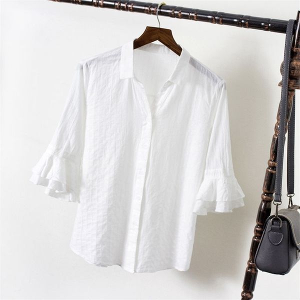summer flare sleeve white shirts women loose v-neck blouses all-matched casual cotton ladies blouse plus size d393 210512
summer flare sleeve white shirts women loose v-neck blouses all-matched casual cotton ladies blouse plus size d393 210512