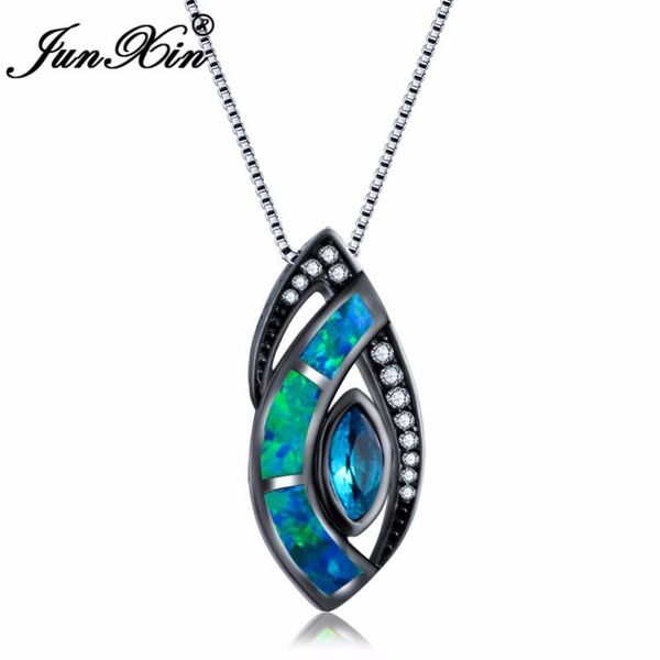 pendant necklaces junxin unique design white/blue fire opal necklace & black gold filled jewelry vintage wedding for women, Silver
pendant necklaces junxin unique design white/blue fire opal necklace & black gold filled jewelry vintage wedding for women, Silver