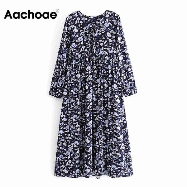 aachoae women loose o neck floral print long dresses elegant bow tie boho dress female casual long sleeve retro dress 210413, Black;gray 
aachoae women loose o neck floral print long dresses elegant bow tie boho dress female casual long sleeve retro dress 210413, Black;gray