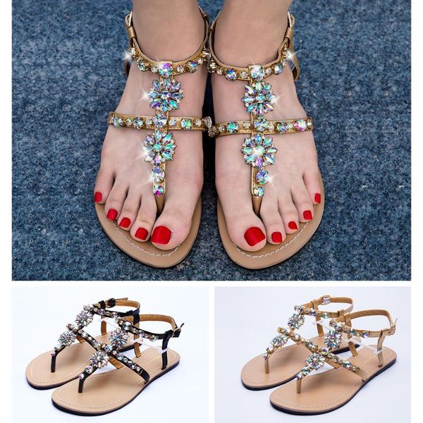 women`s summer casual t-strap boho shoes flat beach sandals woman shining bohemia flip flop rhinestone, Black
women`s summer casual t-strap boho shoes flat beach sandals woman shining bohemia flip flop rhinestone, Black