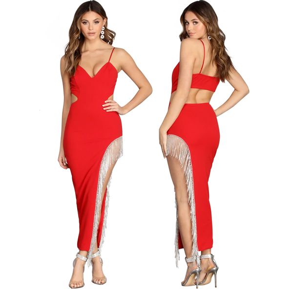 gorgeous crystals tassels evening party test irregular spaghetti v neck backless sheath nightclub bar gowns summer latest, White;black 
gorgeous crystals tassels evening party test irregular spaghetti v neck backless sheath nightclub bar gowns summer latest, White;black