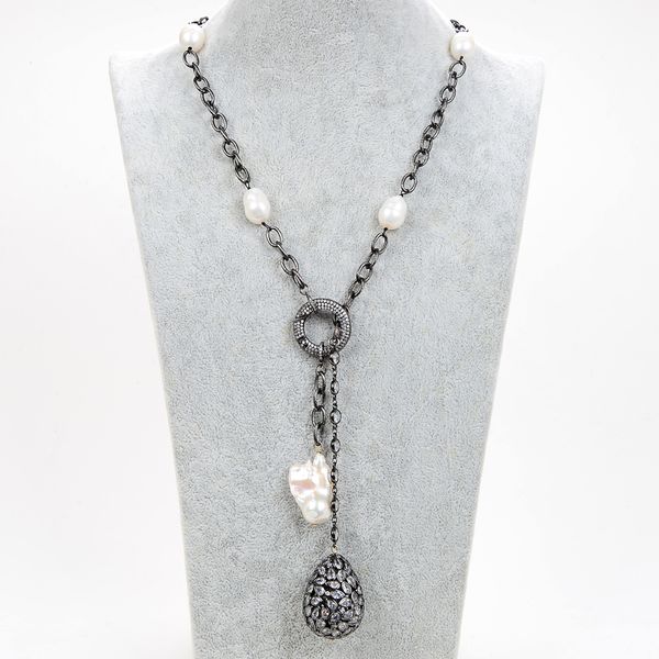 guaiguai jewelry cultured white rice pearl cz gunmetal chain necklace keshi pearl cz teardrop pendant for women real gems stone lady fashion, Silver
guaiguai jewelry cultured white rice pearl cz gunmetal chain necklace keshi pearl cz teardrop pendant for women real gems stone lady fashion, Silver