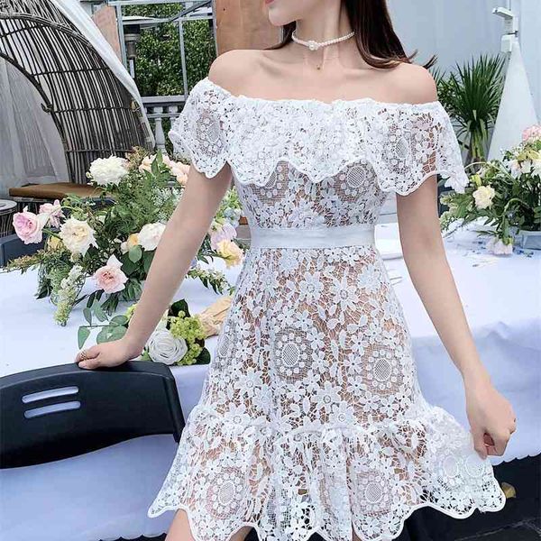 white lace dress women summer mini off shoulder ruffles patchwork hollow slim bodycon mermaid 210525, Black;gray
white lace dress women summer mini off shoulder ruffles patchwork hollow slim bodycon mermaid 210525, Black;gray