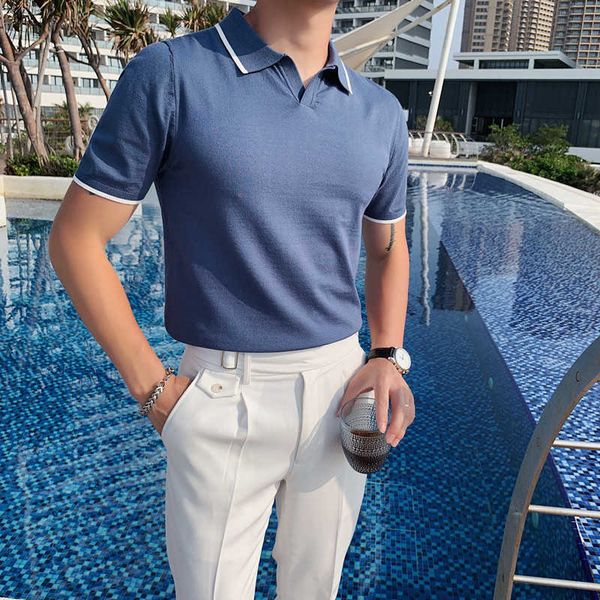 british style men's knitted polo shirt summer solid color short sleeve polo shirt business casual lapel ice silk street wear 210527, White;black
british style men's knitted polo shirt summer solid color short sleeve polo shirt business casual lapel ice silk street wear 210527, White;black