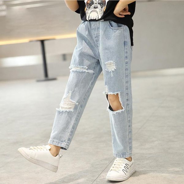 children boys jeans fashion clothes torn pants denim clothing children baby girls popular, Blue