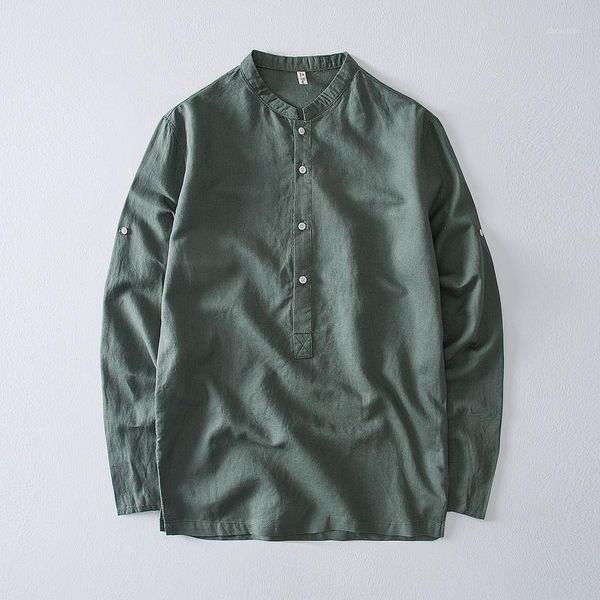 men's casual shirts 2021 autumn cotton and flax italy style long sleeve men brand fashion green shirt mens stand collar solid male, White;black
men's casual shirts 2021 autumn cotton and flax italy style long sleeve men brand fashion green shirt mens stand collar solid male, White;black