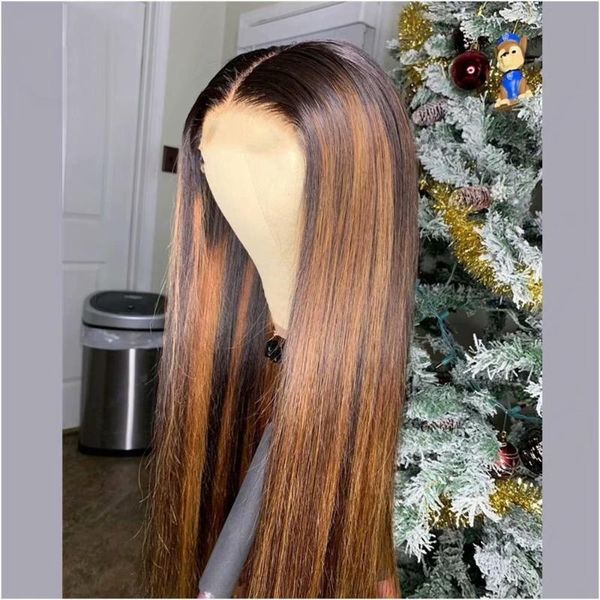 lace wigs 1b/30 ombre color hd transparent straight 13x6 front human hair with highlights 150 density, Black;brown