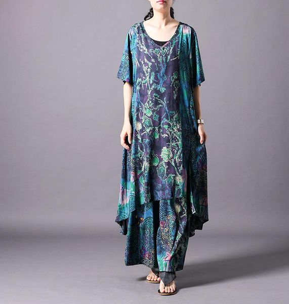 women summer printed silk loose irregular length + elastic waist wide leg pants sets suits ladies print t-shirt+trousers women's two pi, White
women summer printed silk loose irregular length + elastic waist wide leg pants sets suits ladies print t-shirt+trousers women's two pi, White