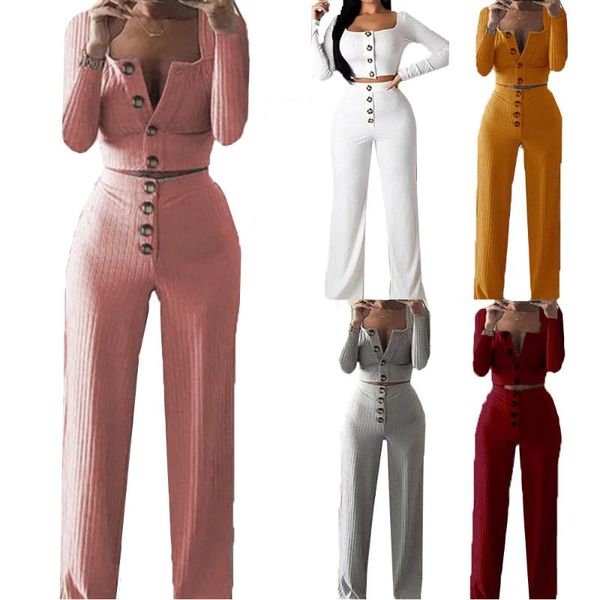 women's two piece pants fashion women slim-fit sets v-neck long sleeve single breasted empire buttons solid color casual home knit, White
women's two piece pants fashion women slim-fit sets v-neck long sleeve single breasted empire buttons solid color casual home knit, White