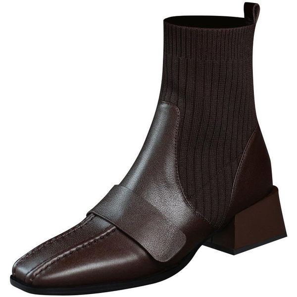 boots women's 2021 brown knitted stitching short thick heel soft leather square toe elastic socks, Black
boots women's 2021 brown knitted stitching short thick heel soft leather square toe elastic socks, Black