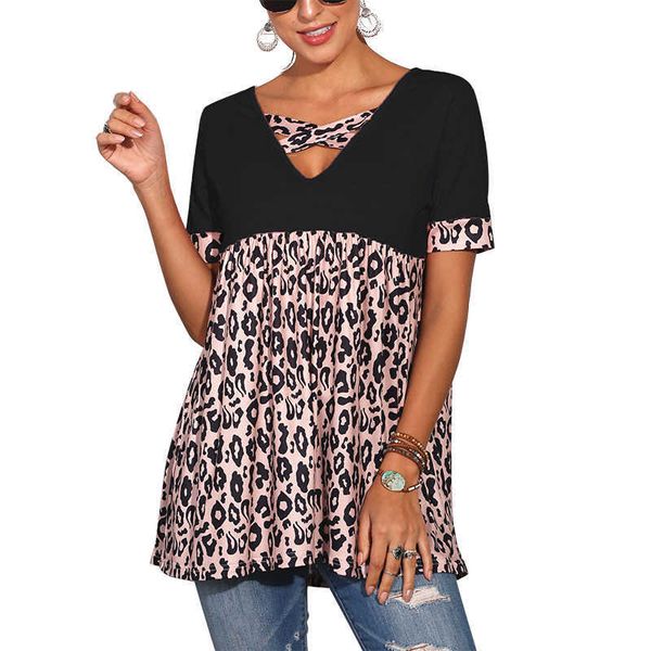 women summer v-neck short sleeve t shirt leopard fashion casual streetwear plus size ladies tee shirt femme 210608, White
women summer v-neck short sleeve t shirt leopard fashion casual streetwear plus size ladies tee shirt femme 210608, White
