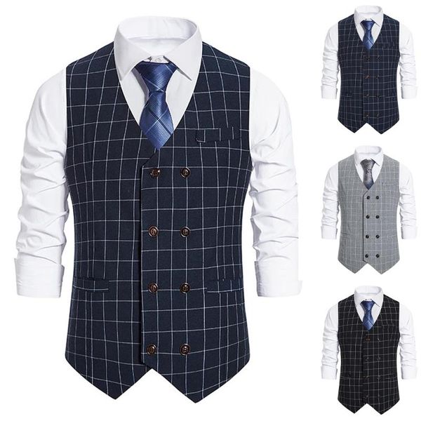 men's vests plaid double-breasted business work fashion suit vest blazer autumn spring casual vintage clothing, Black;white
men's vests plaid double-breasted business work fashion suit vest blazer autumn spring casual vintage clothing, Black;white