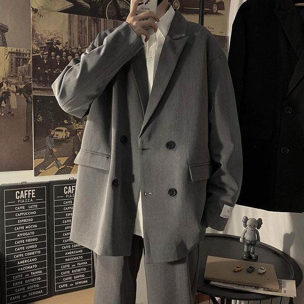 men's suits & blazers autumn gray/black blazer fashion formal society mens dress jacket korean loose casual double breasted suit men, White;black
men's suits & blazers autumn gray/black blazer fashion formal society mens dress jacket korean loose casual double breasted suit men, White;black