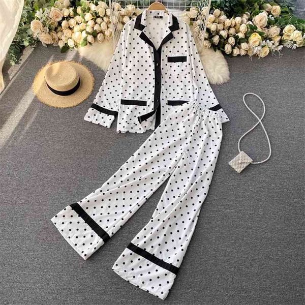 spring autumn european american fashion pajamas style fashionable suit female polka dot lapel + wide leg pants uk909 210506, White
spring autumn european american fashion pajamas style fashionable suit female polka dot lapel + wide leg pants uk909 210506, White