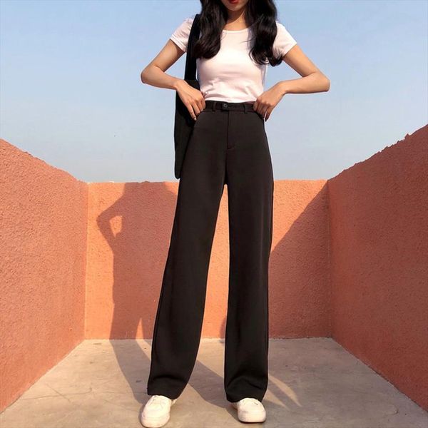autumn loose high waist women pants solid color long straight wide leg trousers, Black;white
autumn loose high waist women pants solid color long straight wide leg trousers, Black;white