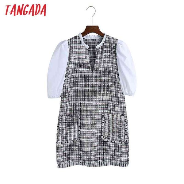 summer women french style tweed puff short sleeve ladies mini dress vestidos 6z72 210416, Black;gray
summer women french style tweed puff short sleeve ladies mini dress vestidos 6z72 210416, Black;gray