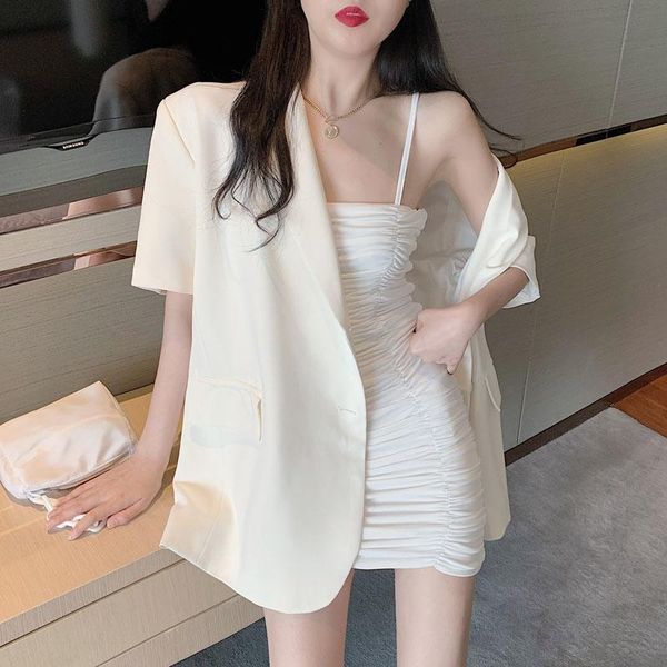 summer women's loose double-breasted solid color short-sleeved jacket casual korean thin suits & blazers, White;black
summer women's loose double-breasted solid color short-sleeved jacket casual korean thin suits & blazers, White;black