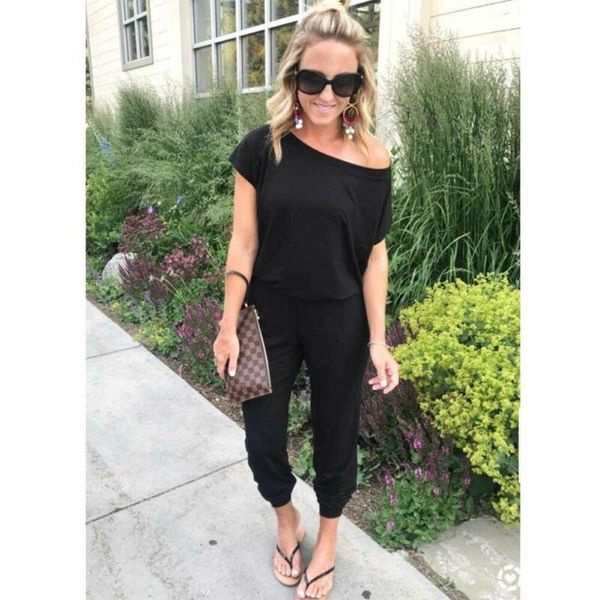women's jumpsuits & rompers 2021 summer fashion women solid off the shoulder short sleeve playsuit ladies casual loose long jumpsuit, Black;white
women's jumpsuits & rompers 2021 summer fashion women solid off the shoulder short sleeve playsuit ladies casual loose long jumpsuit, Black;white